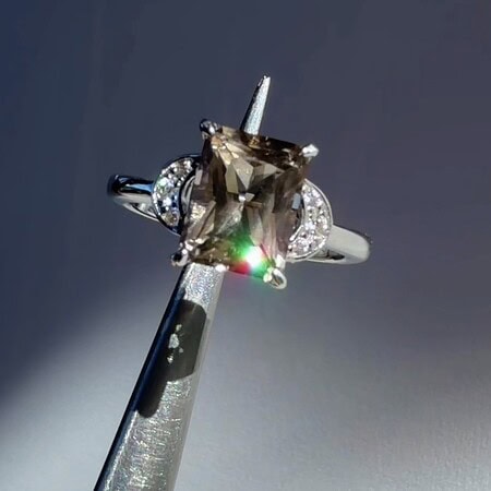 AAA Smoky Herkimer Halfmoon Ring