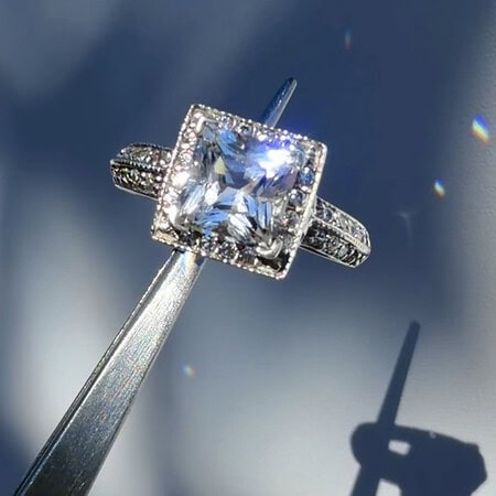 White Princess Cut Herkimer Ring
