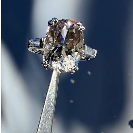 Large light smoky herkimer ring